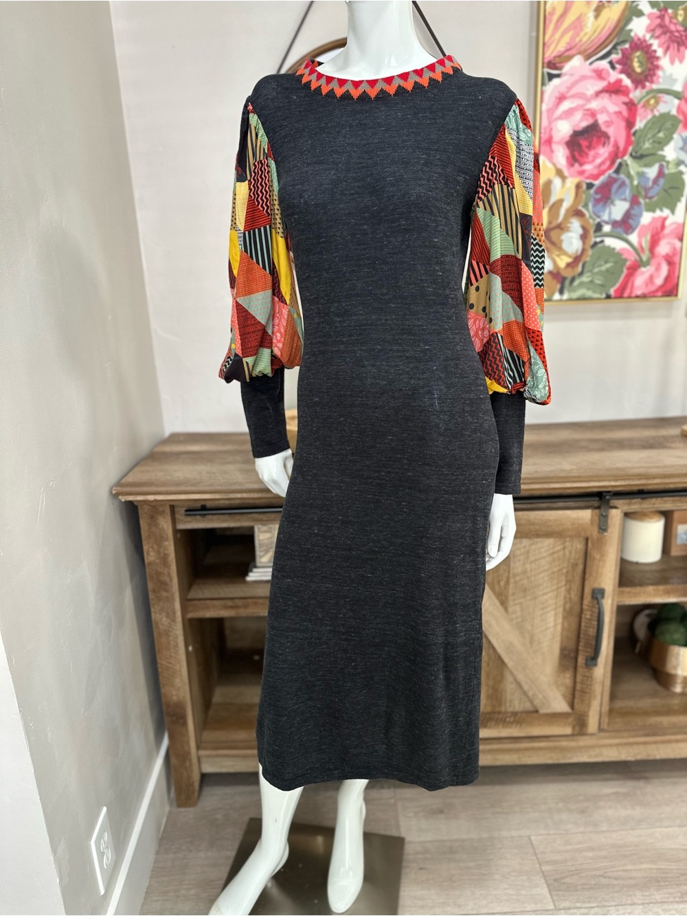 Bl-nk Quilted Knit Midi Dress Charcoal | Anthropologie Sz S